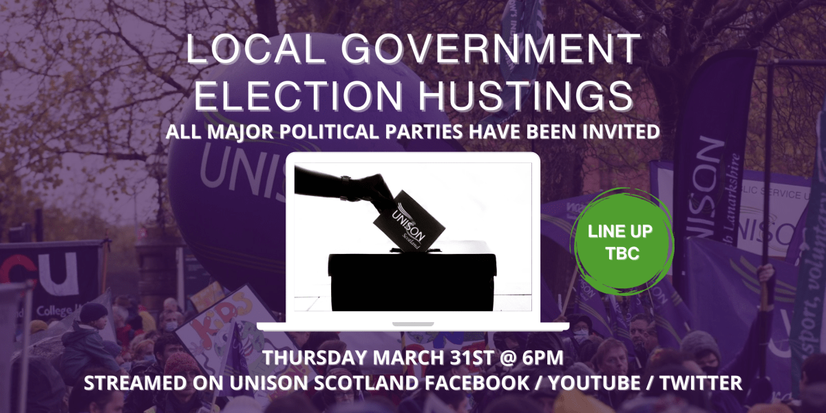 Local Government Hustings event Thursday 31st March,&nbsp;6p.m